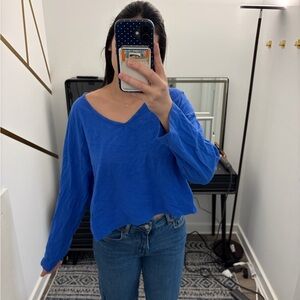 Aerie Royal Blue Long Sleeve V-Neck Top